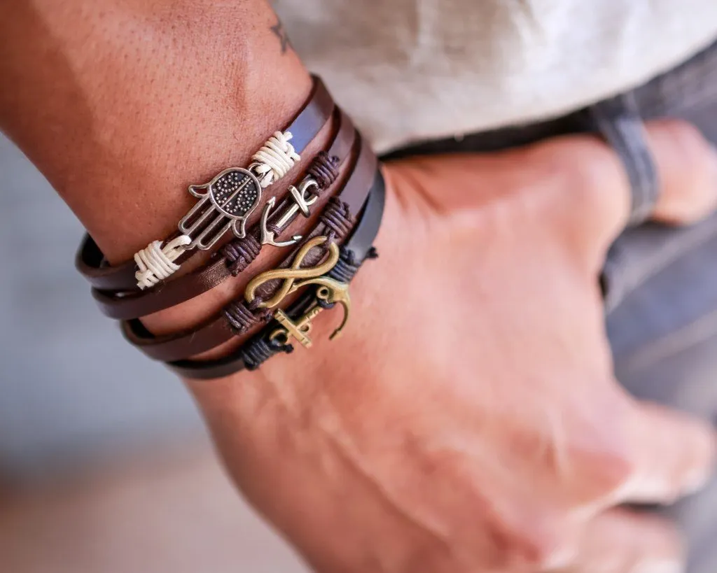 Leather Bracelet metal Ibiza brown