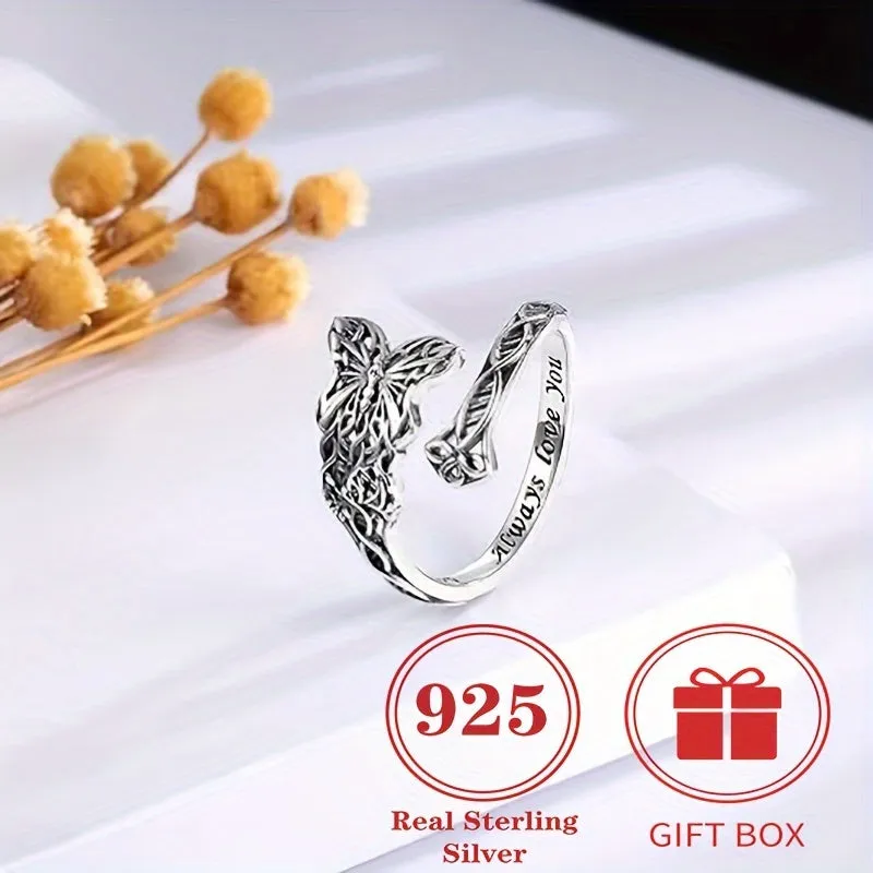 Life Tree Butterfly Spoon Ring 925 Silver Retro Thumb Ring