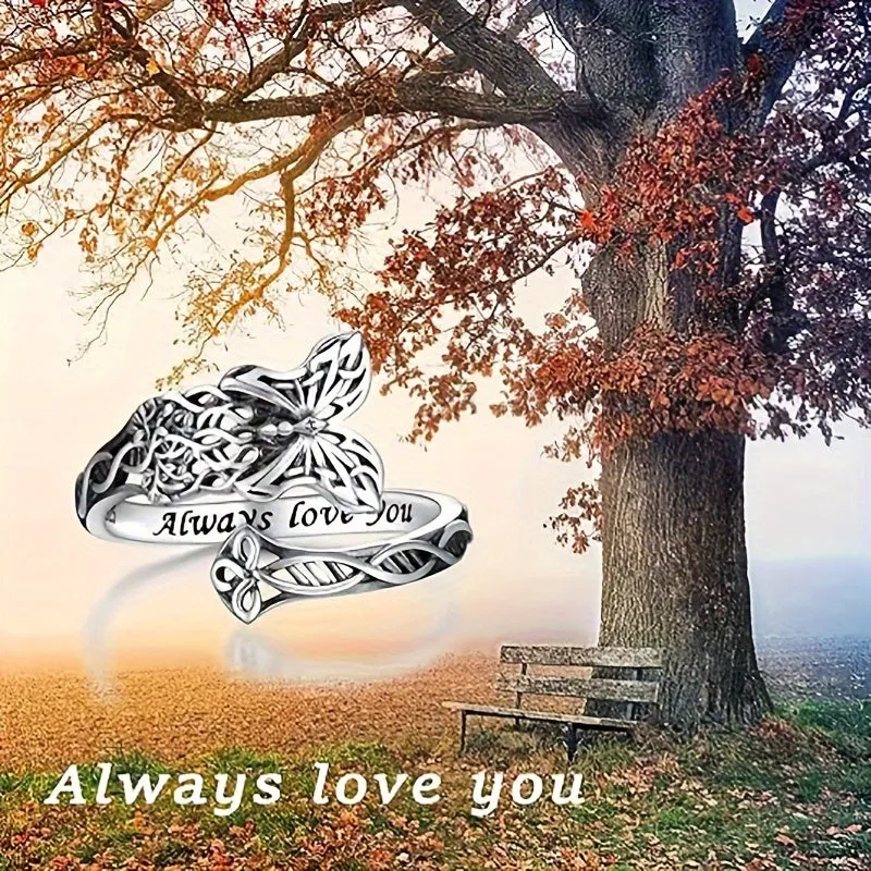 Life Tree Butterfly Spoon Ring 925 Silver Retro Thumb Ring
