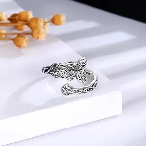 Life Tree Butterfly Spoon Ring 925 Silver Retro Thumb Ring