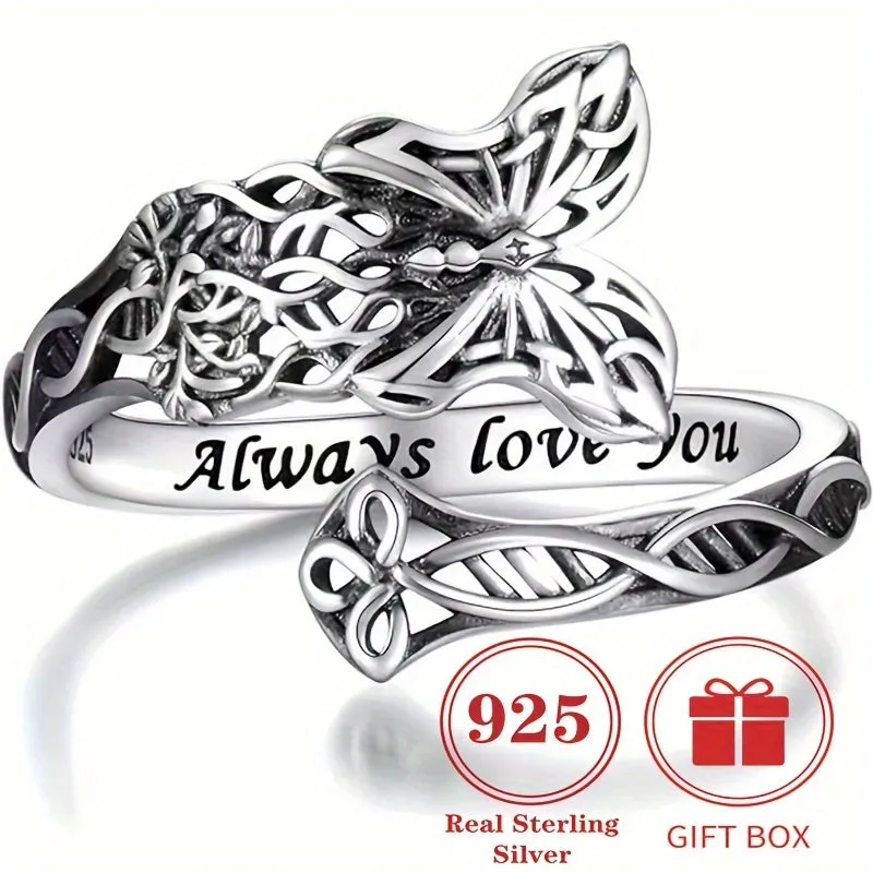 Life Tree Butterfly Spoon Ring 925 Silver Retro Thumb Ring