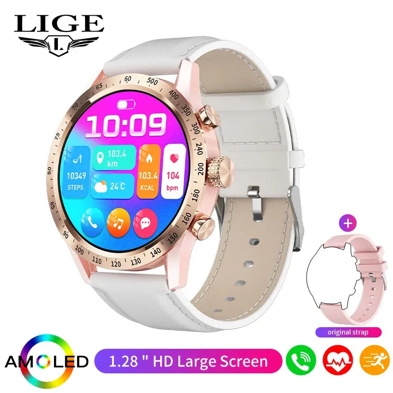 LIGE 1.28 inch AMOLED Screen Smart Watch For Women Wireless Call Connect Phone Health Monitor Waterproof Sport Ladies Smartwatch