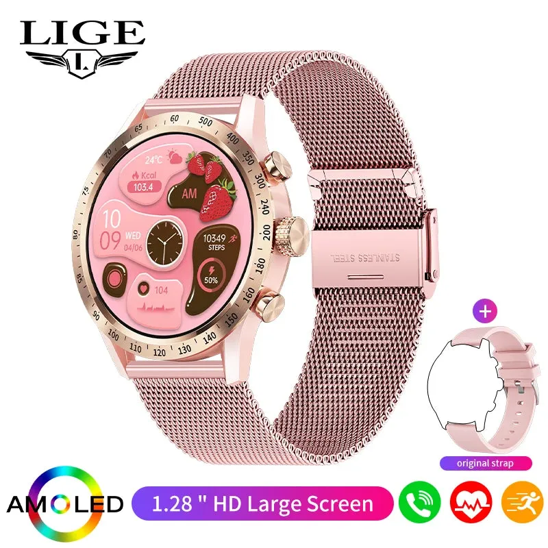 LIGE 1.28 inch AMOLED Screen Smart Watch For Women Wireless Call Connect Phone Health Monitor Waterproof Sport Ladies Smartwatch