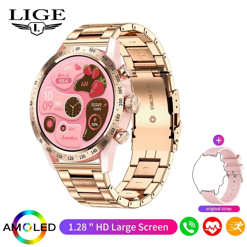LIGE 1.28 inch AMOLED Screen Smart Watch For Women Wireless Call Connect Phone Health Monitor Waterproof Sport Ladies Smartwatch