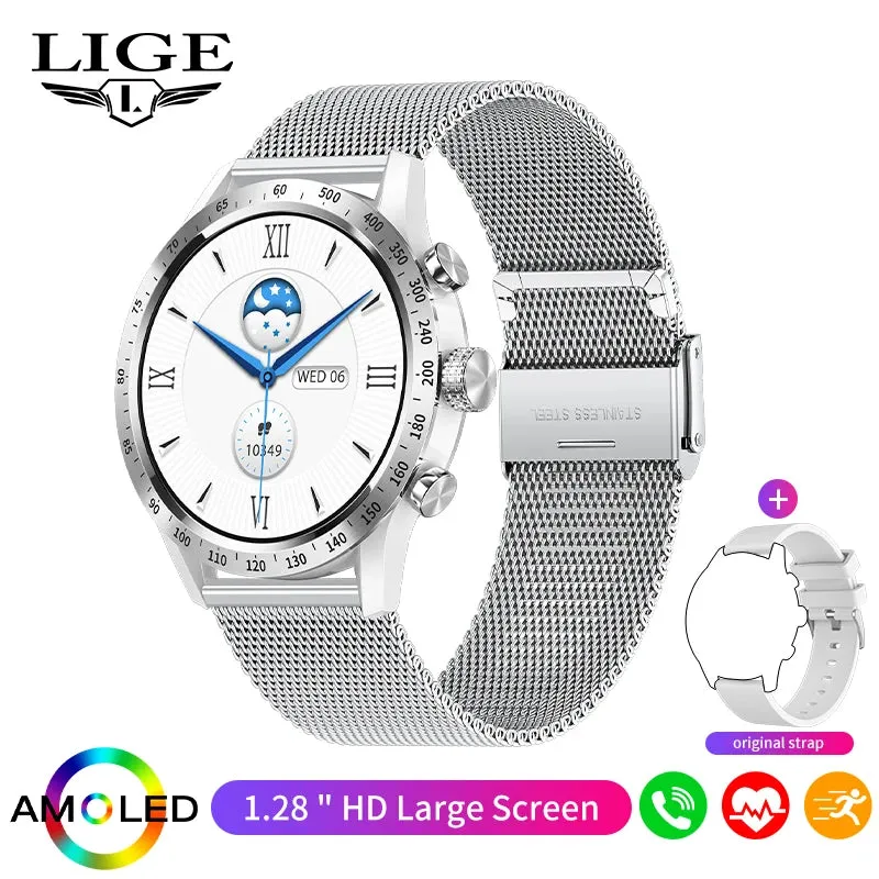 LIGE 1.28 inch AMOLED Screen Smart Watch For Women Wireless Call Connect Phone Health Monitor Waterproof Sport Ladies Smartwatch