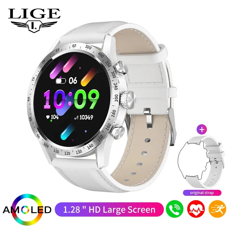 LIGE 1.28 inch AMOLED Screen Smart Watch For Women Wireless Call Connect Phone Health Monitor Waterproof Sport Ladies Smartwatch