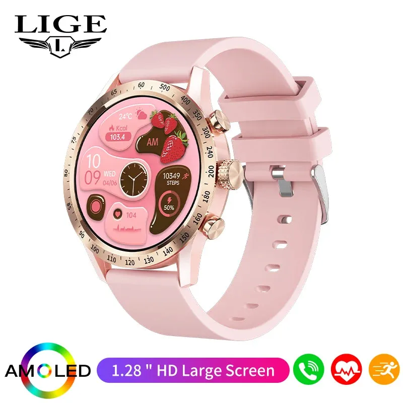 LIGE 1.28 inch AMOLED Screen Smart Watch For Women Wireless Call Connect Phone Health Monitor Waterproof Sport Ladies Smartwatch