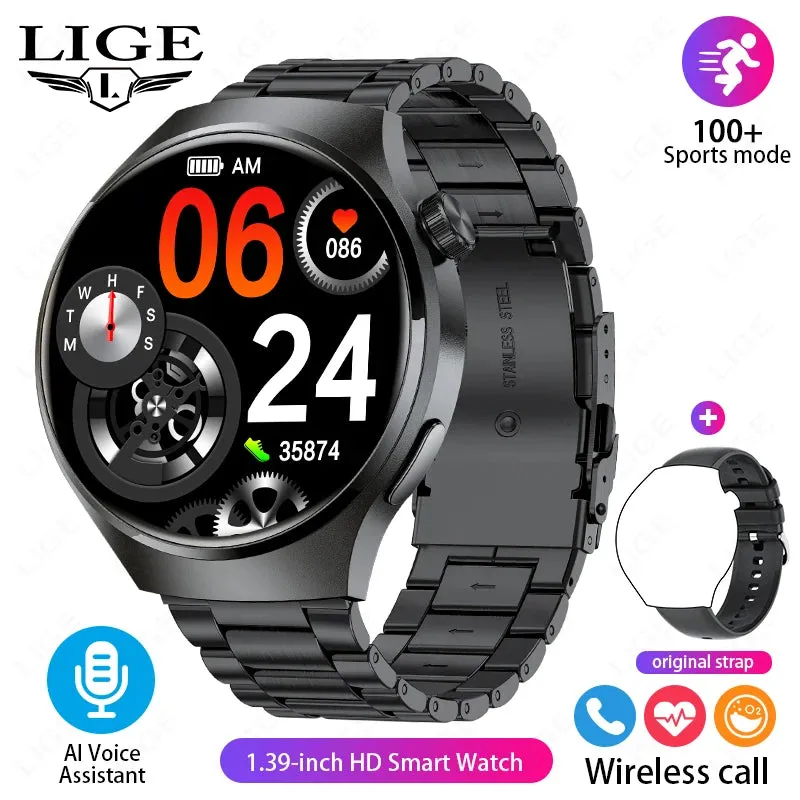 LIGE NFC Smart Watch Men HD Screen Temperature Monitoring Sports Watch Bluetooth Call IP68 Waterproof GPS Smartwatch For Huawei