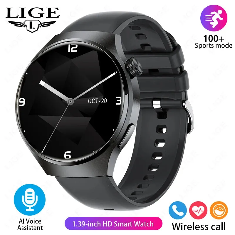 LIGE NFC Smart Watch Men HD Screen Temperature Monitoring Sports Watch Bluetooth Call IP68 Waterproof GPS Smartwatch For Huawei