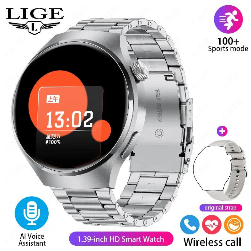 LIGE NFC Smart Watch Men HD Screen Temperature Monitoring Sports Watch Bluetooth Call IP68 Waterproof GPS Smartwatch For Huawei