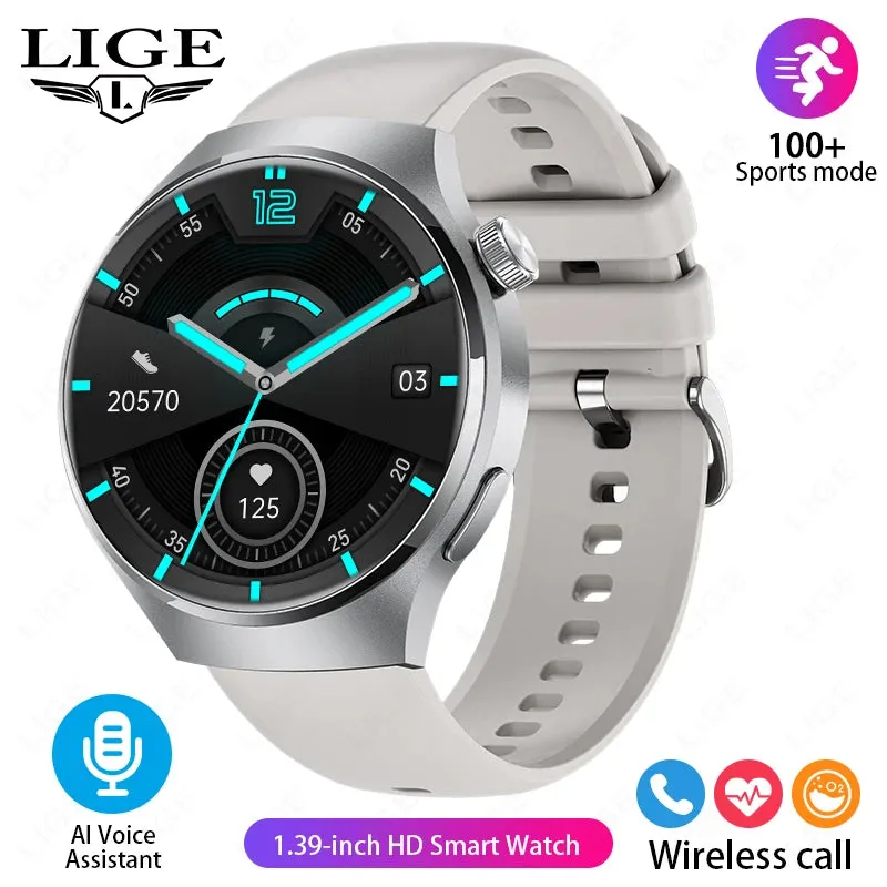 LIGE NFC Smart Watch Men HD Screen Temperature Monitoring Sports Watch Bluetooth Call IP68 Waterproof GPS Smartwatch For Huawei