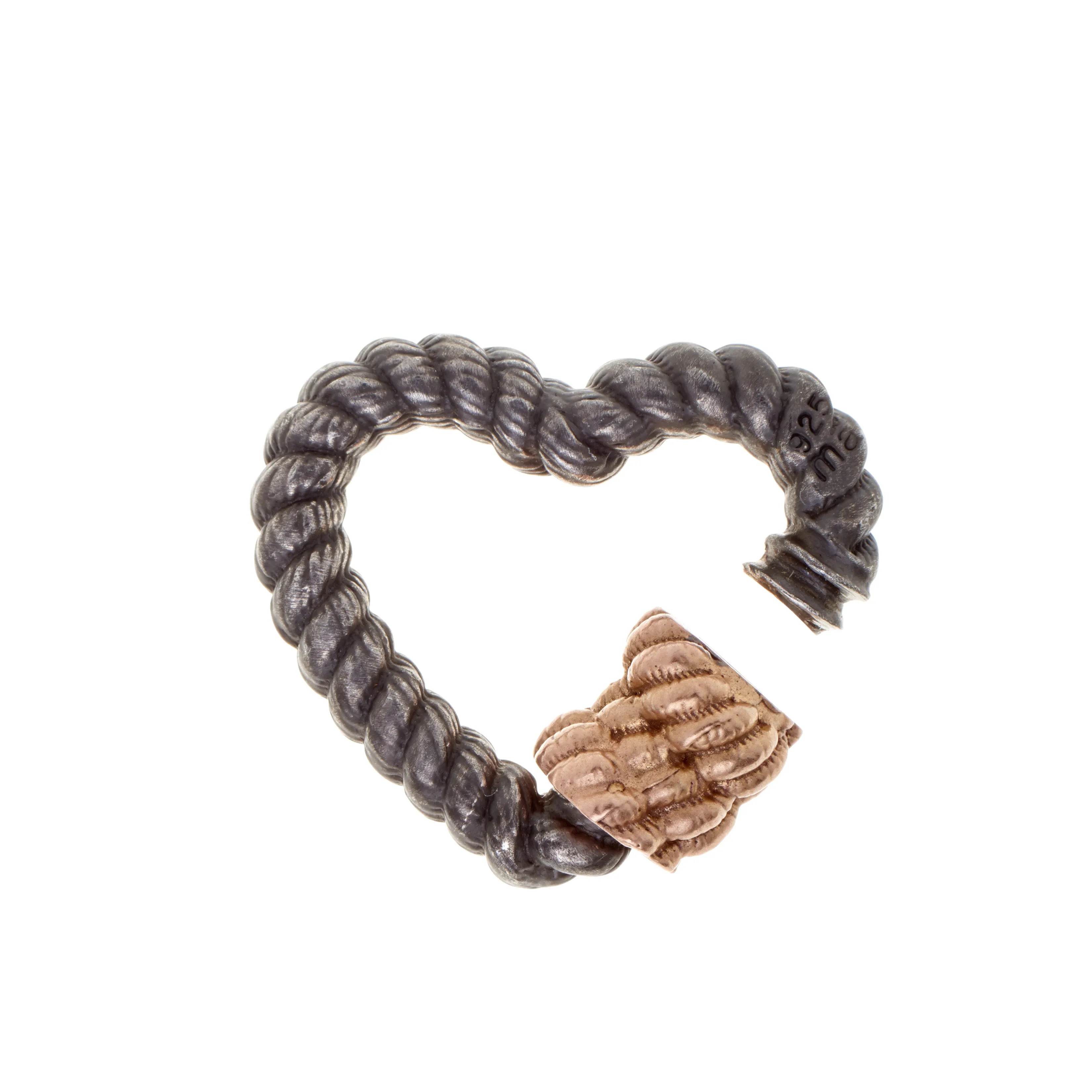 Marla Aaron Blackened Silver Twisted Heart Lock with 14k Rose Gold Closure