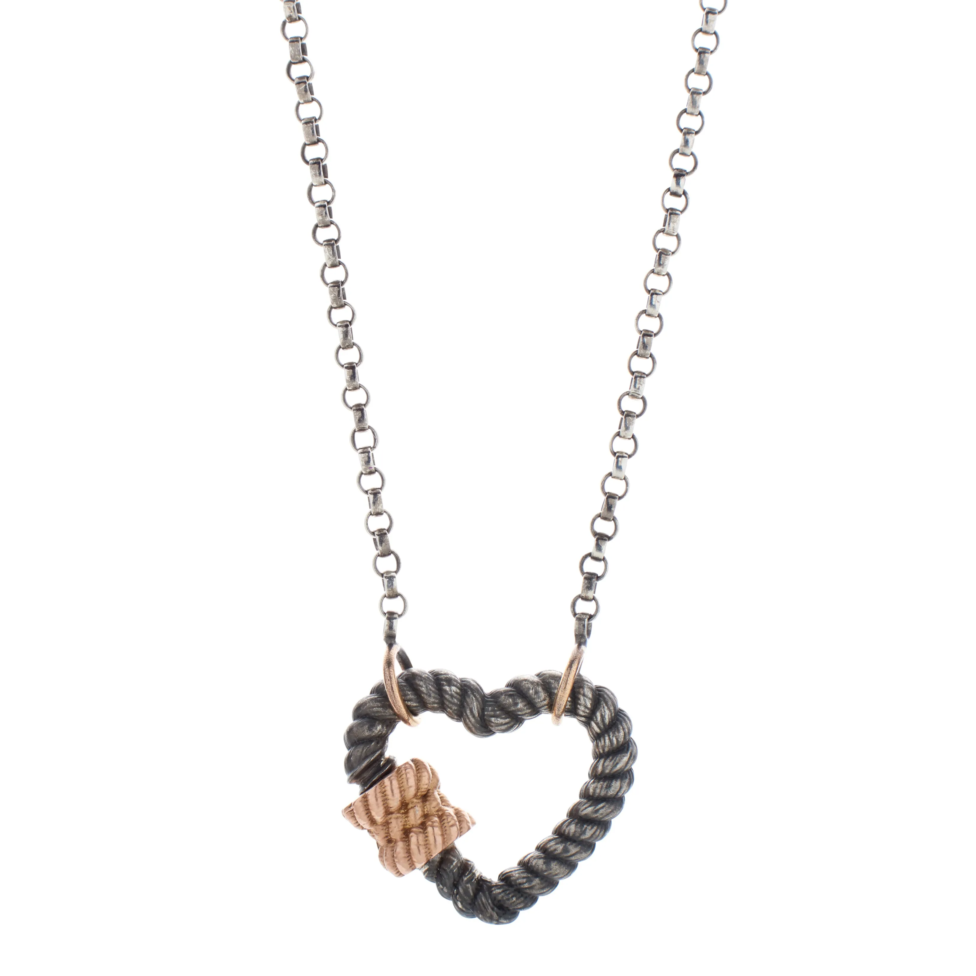 Marla Aaron Blackened Silver Twisted Heart Lock with 14k Rose Gold Closure