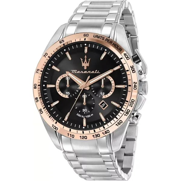 Maserati Traguardo Silver Stainless Steel Black Dial Quartz Watch for Gents - R8873612047