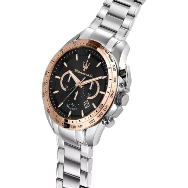 Maserati Traguardo Silver Stainless Steel Black Dial Quartz Watch for Gents - R8873612047