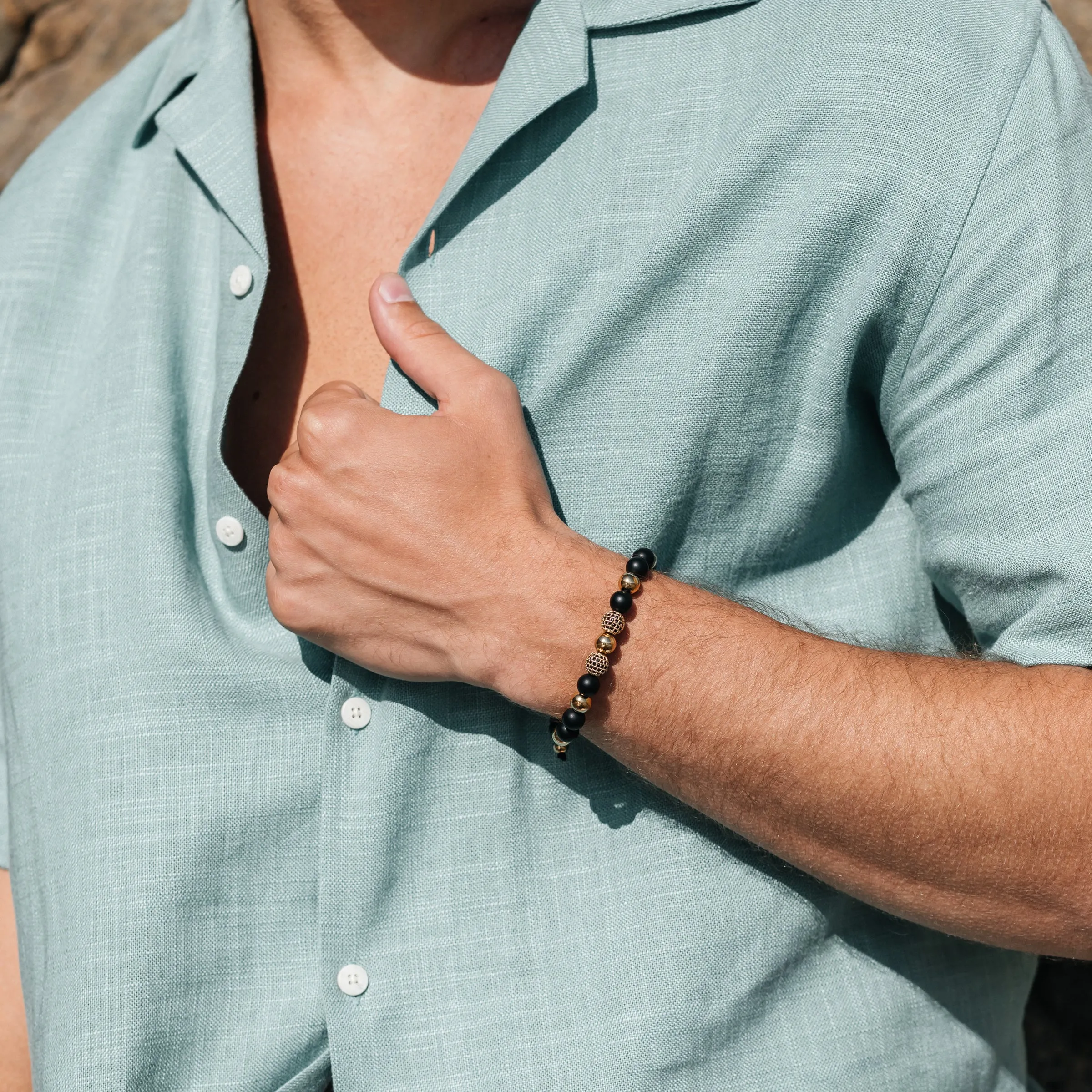 Matt Onyx & Gold Beads Bracelet