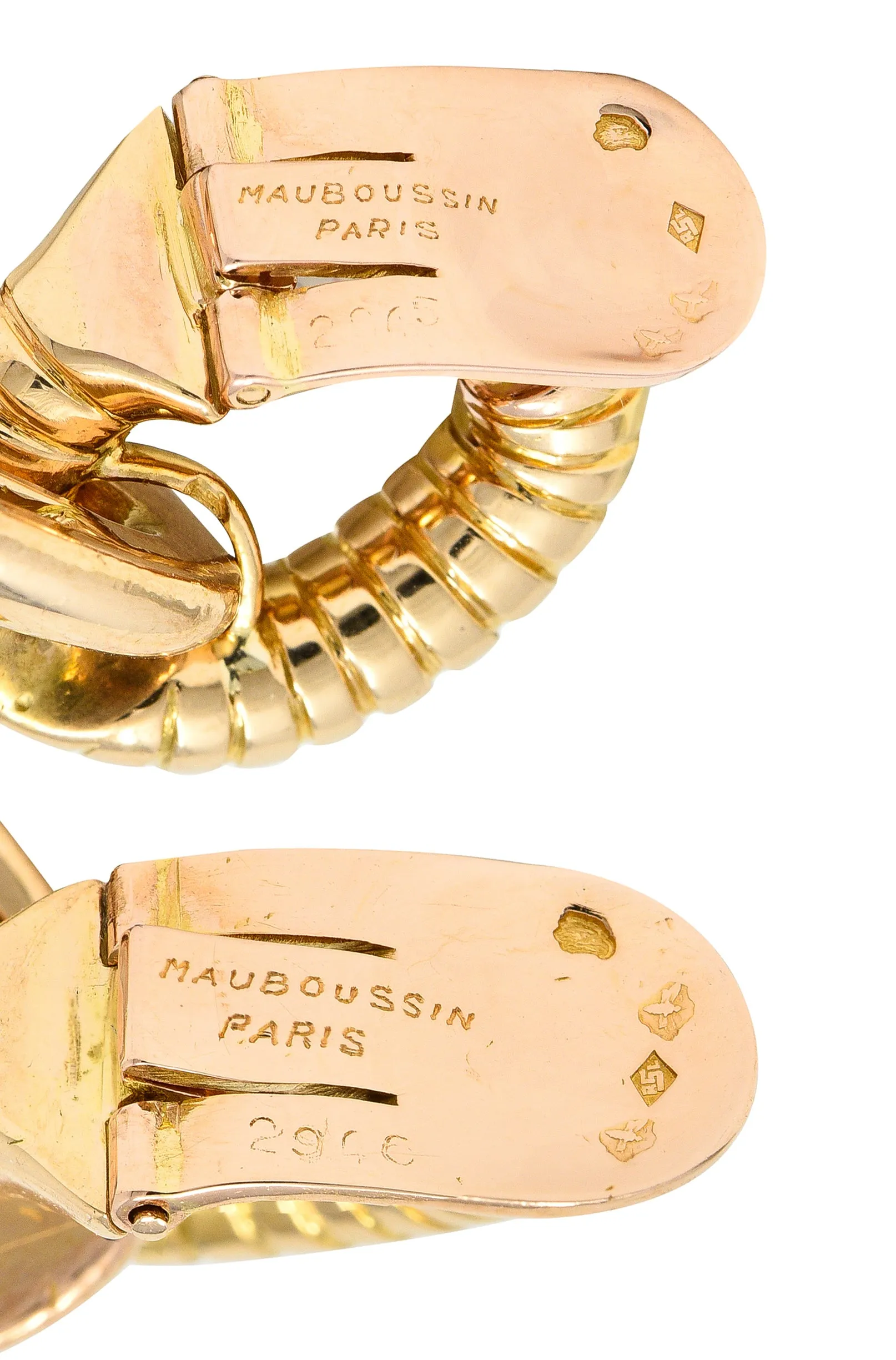 Mauboussin Paris Retro 1.10 CTW Diamond 18 Karat Rose Gold Star Gaspipe Vintage Ear-Clip Doorknocker Earrings