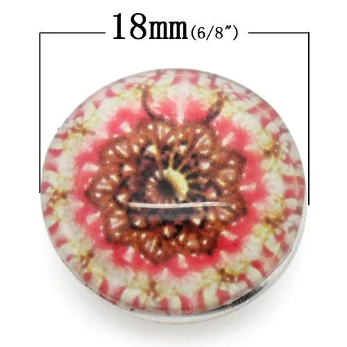 Medallion Flower Design Glass Chunk Charm Button Fits Chunk Bracelet