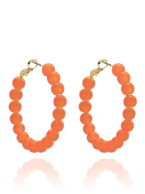 Medium Glass Bead Hoop Earring - Orange