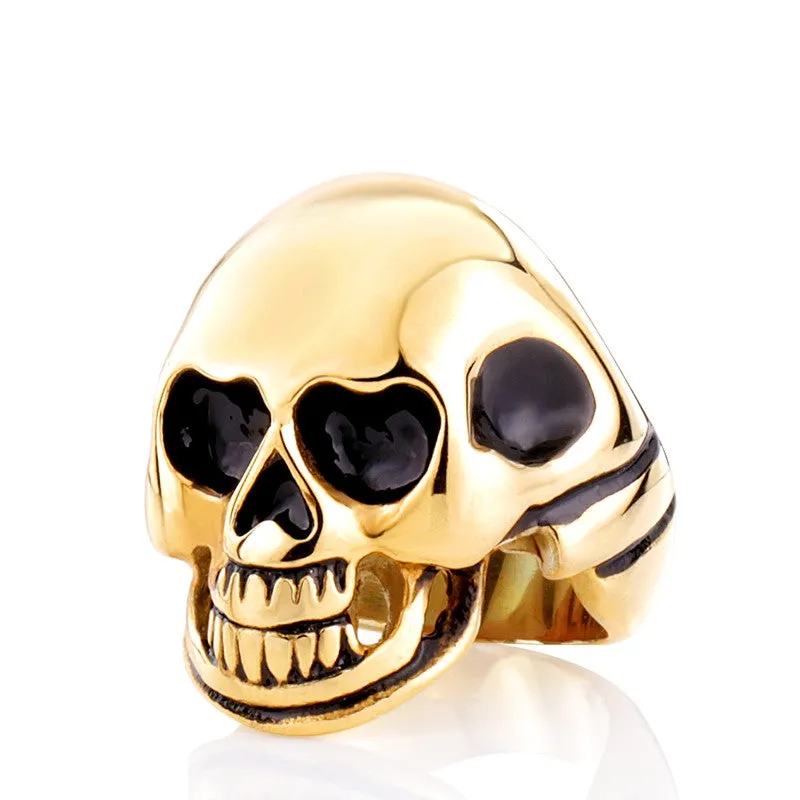 Men 316L Stanless Steel Fashion Jewelry Men's Punk Smooth Middle Knuckle Paver Black/Gold Skull Rings