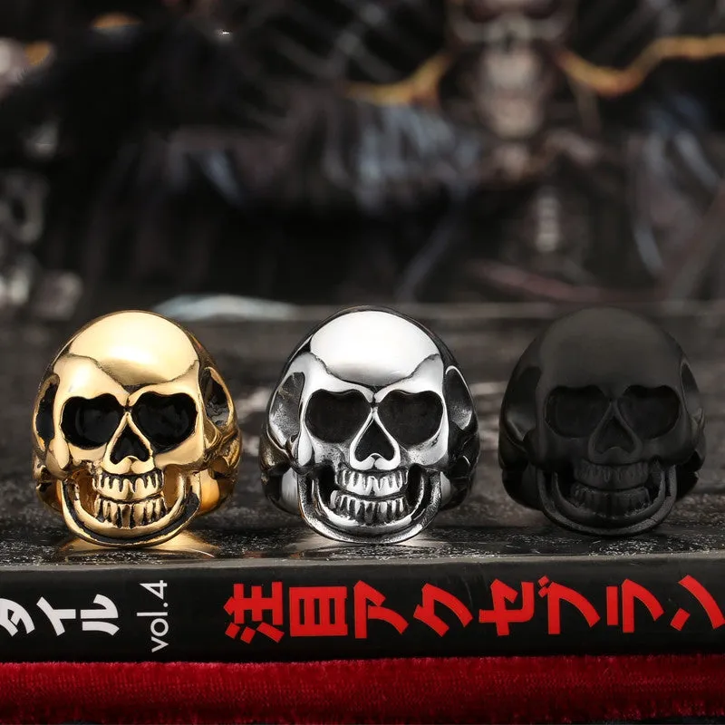 Men 316L Stanless Steel Fashion Jewelry Men's Punk Smooth Middle Knuckle Paver Black/Gold Skull Rings