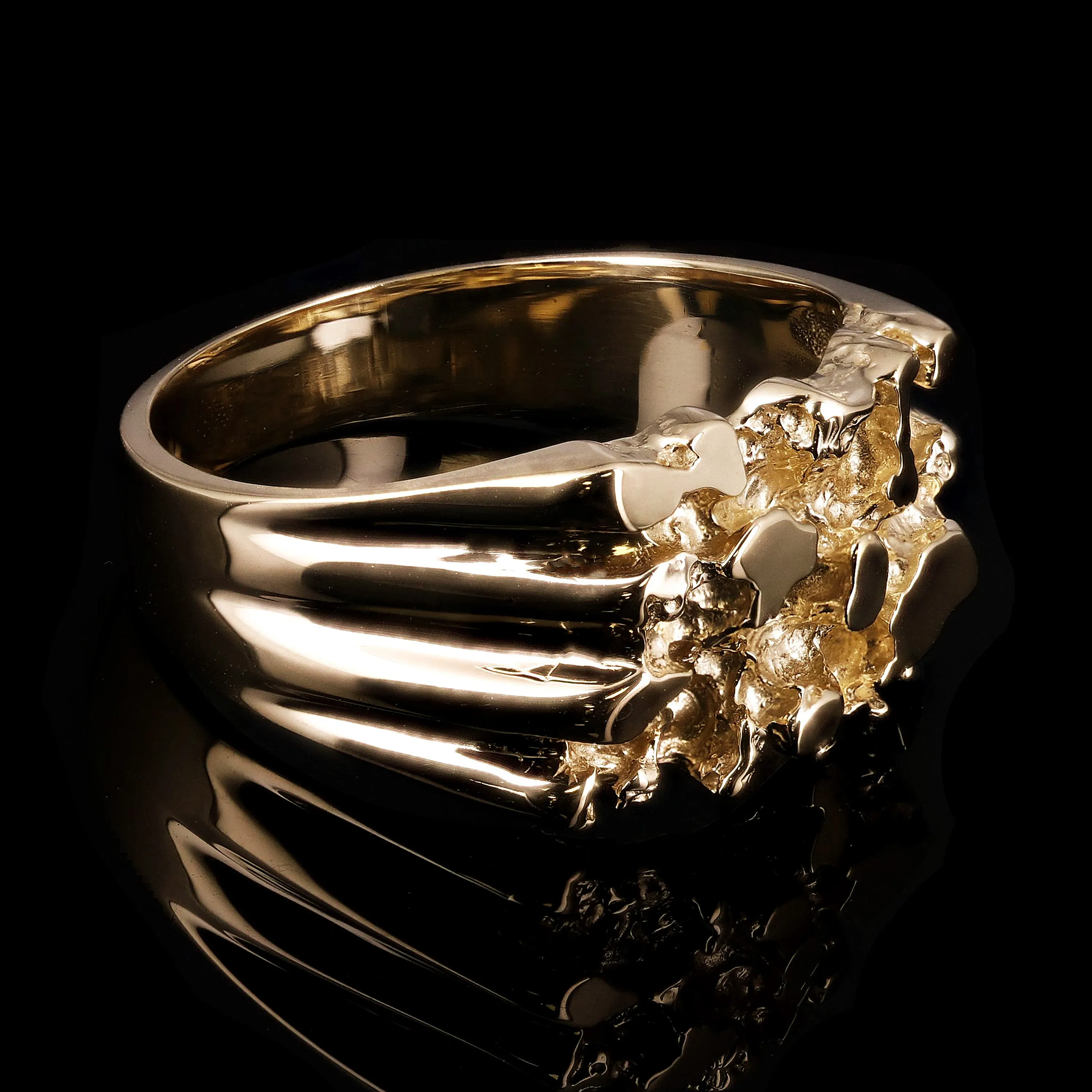 Men's 10k Yellow Gold Solid Chunky Nugget Ring 13mm Various Sizes