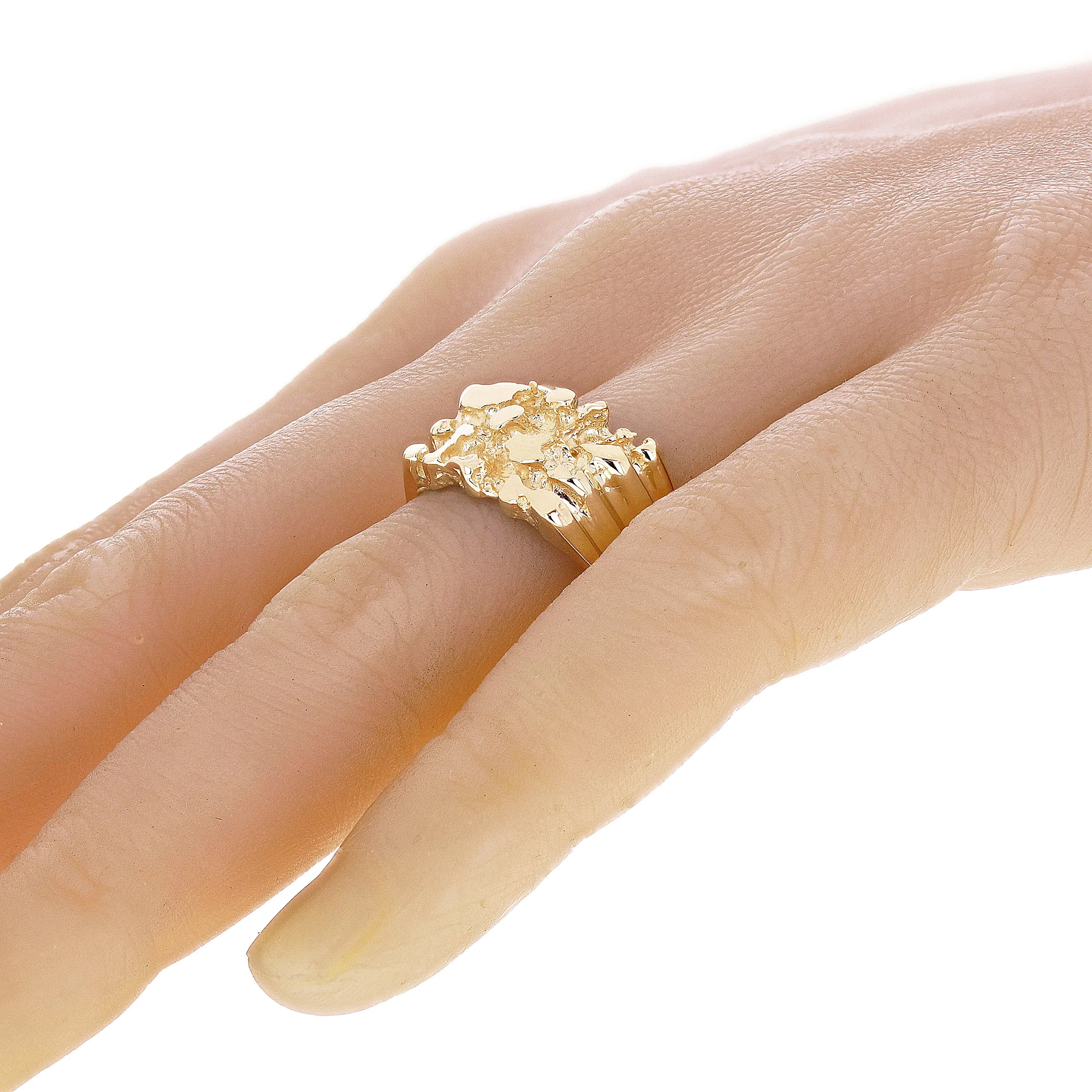 Men's 10k Yellow Gold Solid Chunky Nugget Ring 13mm Various Sizes