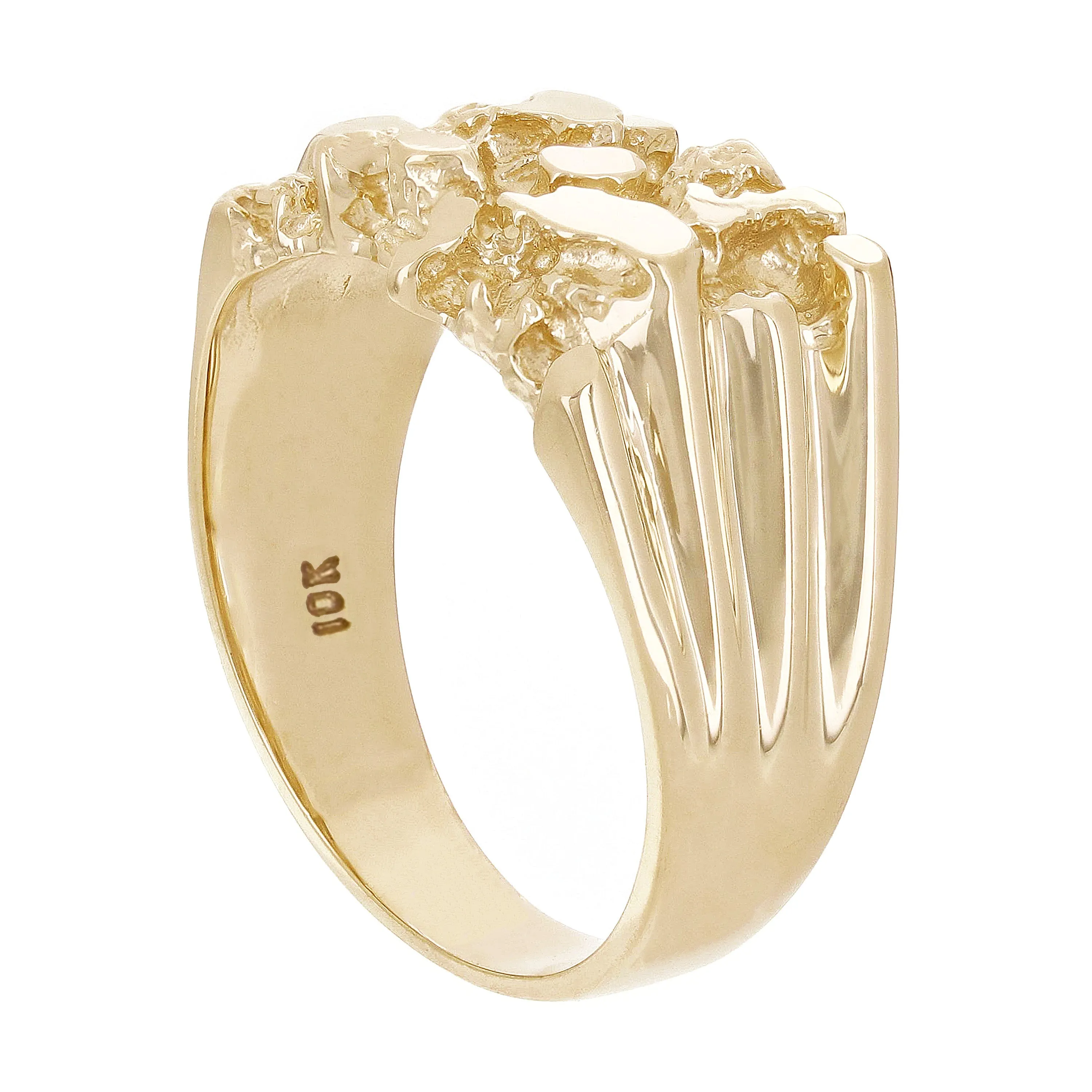 Men's 10k Yellow Gold Solid Chunky Nugget Ring 13mm Various Sizes