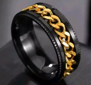 Men's Black And Gold Spinning Band Ring Stainless Steel Punk Jewelry Size 9