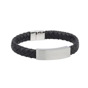 Mens Black Leather Bracelet Wristband With Steel Celtic Knot Design