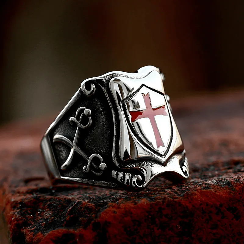 Men's Punk Retro Shield Cross Pattern Ring