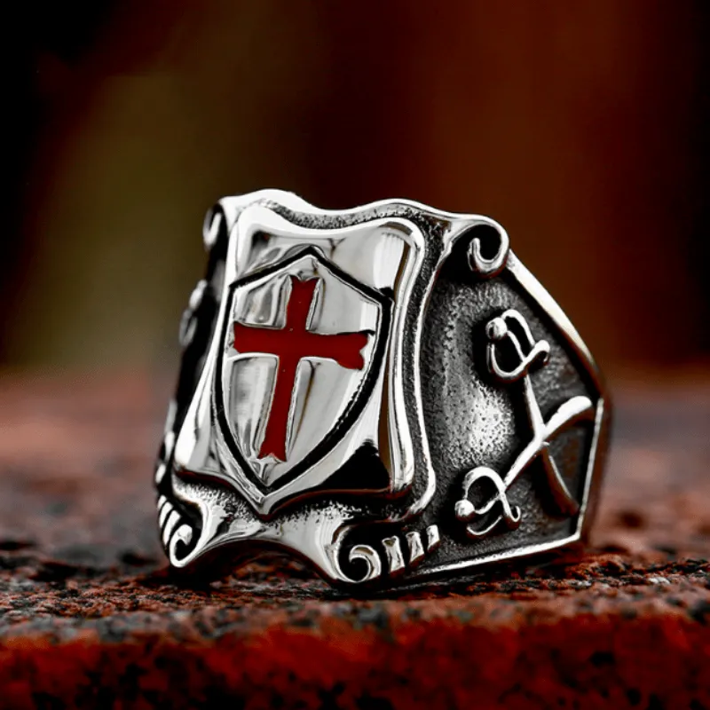 Men's Punk Retro Shield Cross Pattern Ring