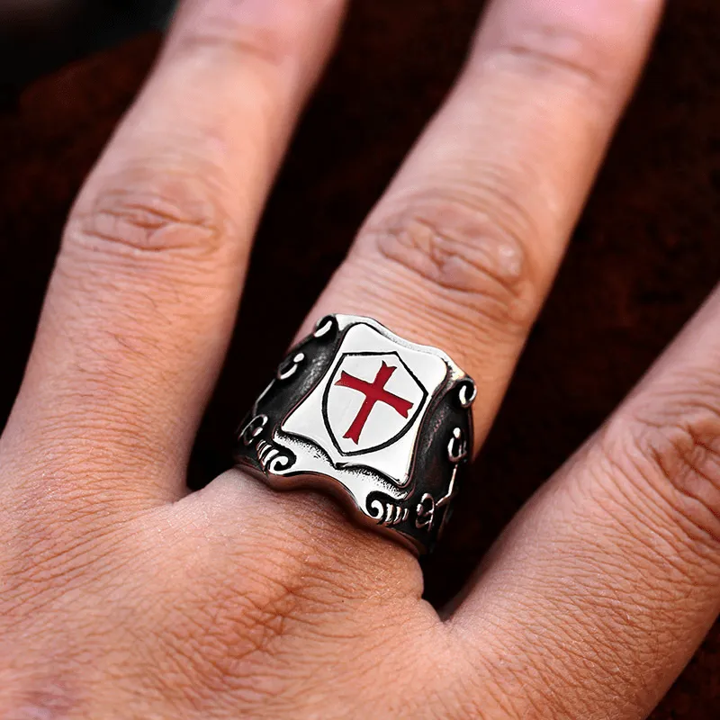 Men's Punk Retro Shield Cross Pattern Ring