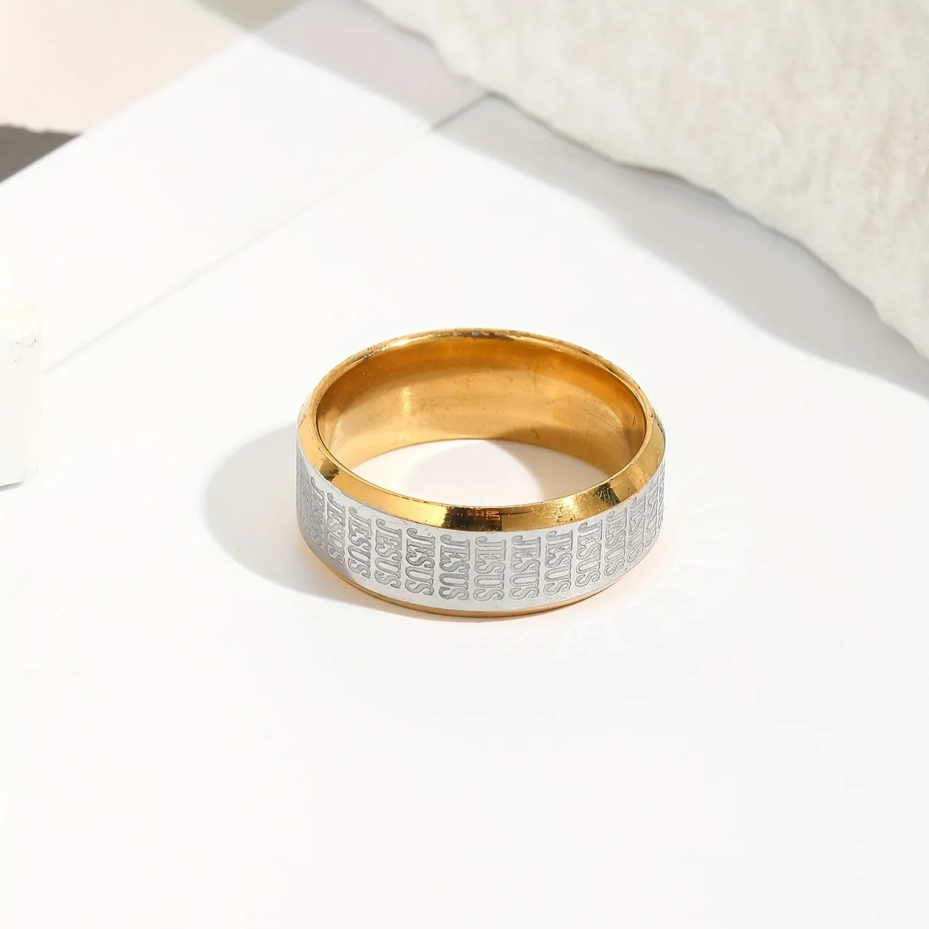 Men's Retro Cross Textured Letter Stainless Steel Ring