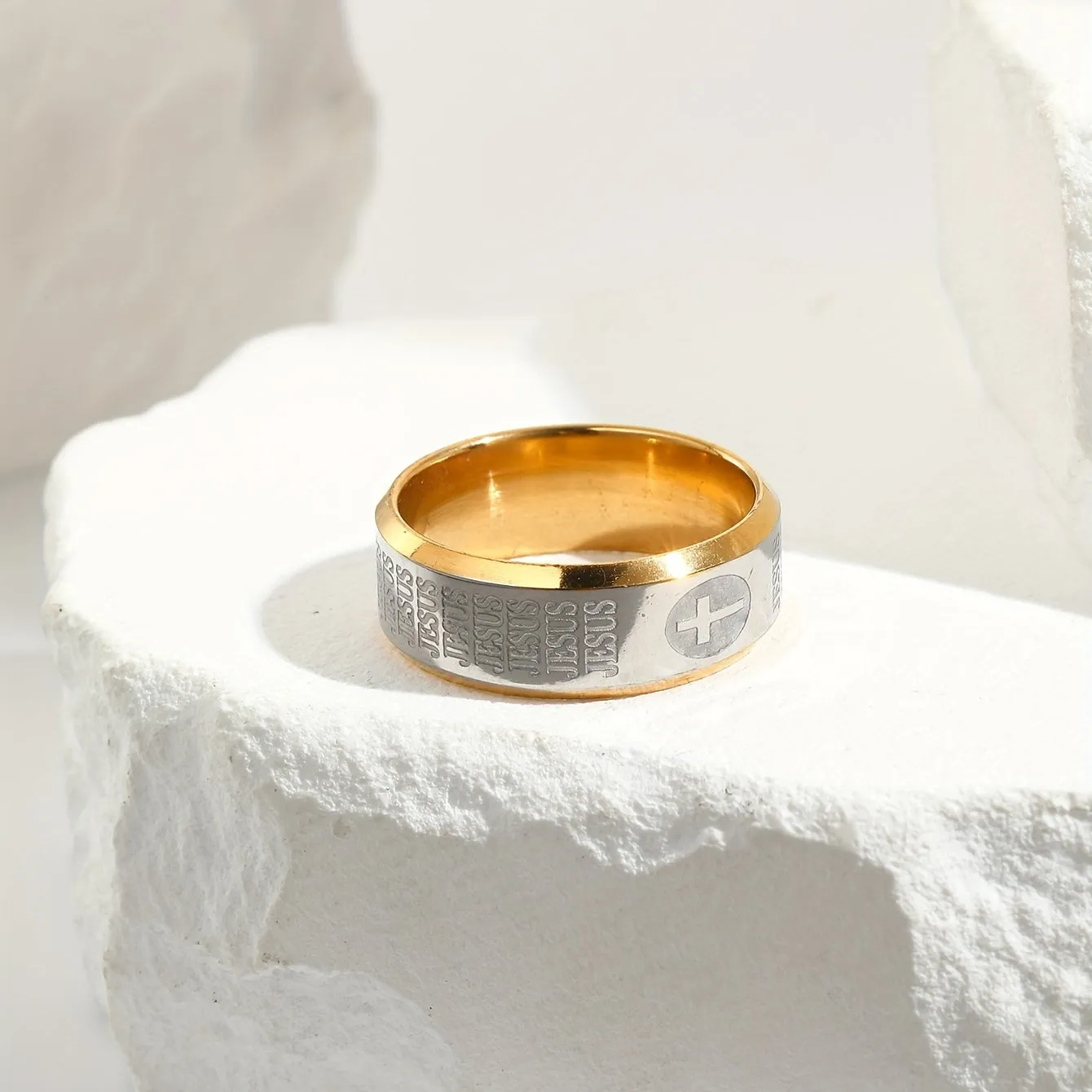 Men's Retro Cross Textured Letter Stainless Steel Ring