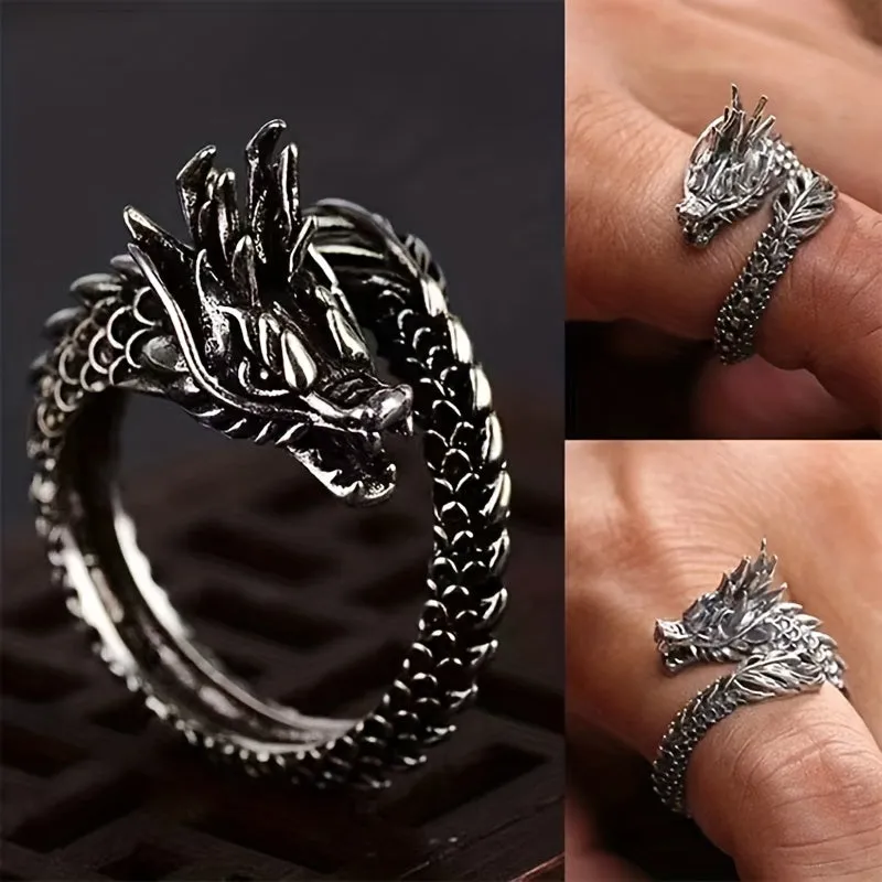 Men's Retro Dragon Ring Domineering Exaggerated Open Ring