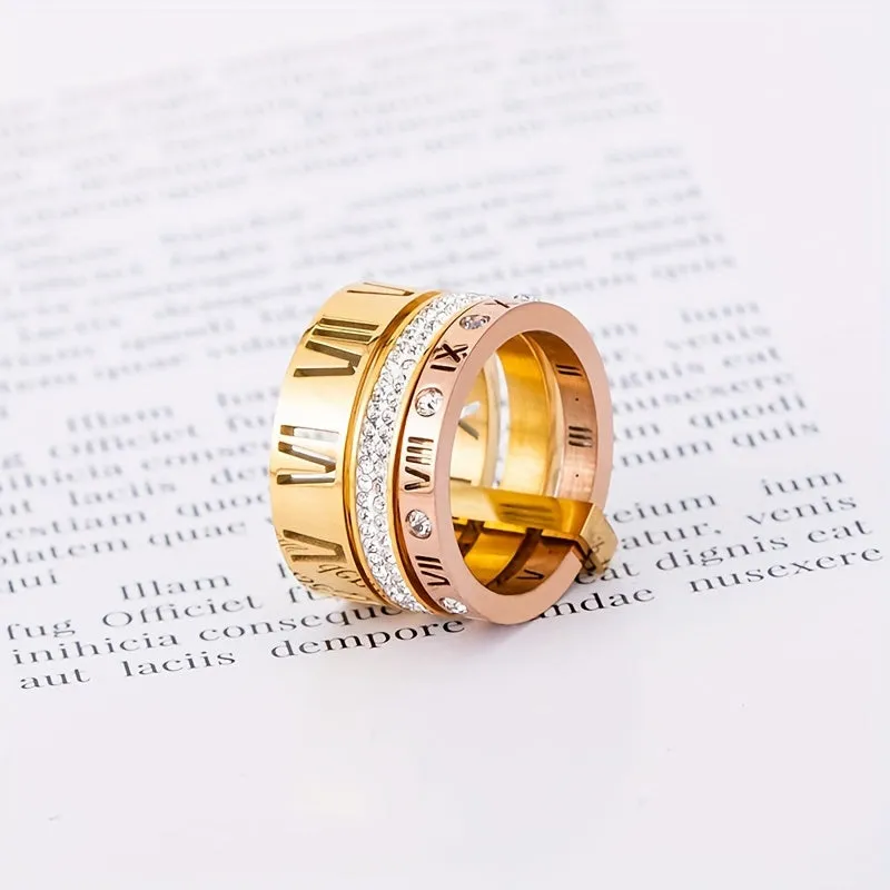 Mens Retro Stainless Steel Diamond Rings Set