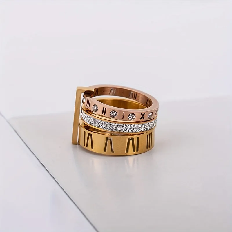 Mens Retro Stainless Steel Diamond Rings Set