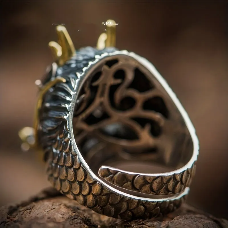 Men's Silvery Dragon Faucet Ring Adjustable Retro Couples Jewelry