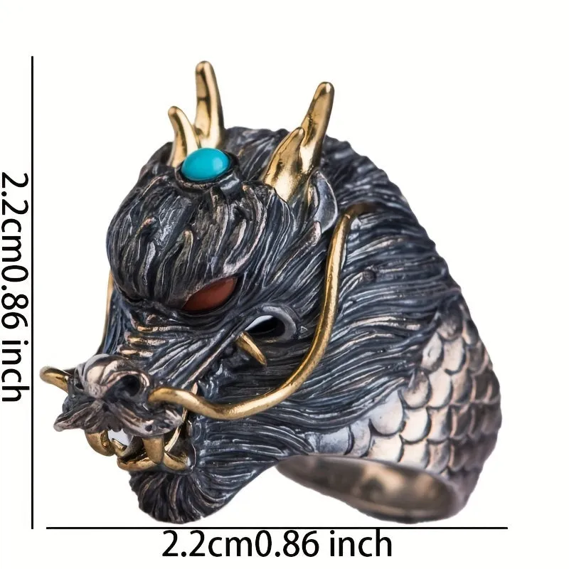 Men's Silvery Dragon Faucet Ring Adjustable Retro Couples Jewelry