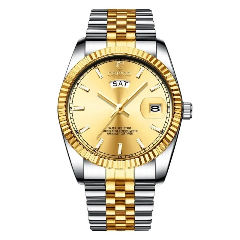 Men's Striped Stainless Steel Watch