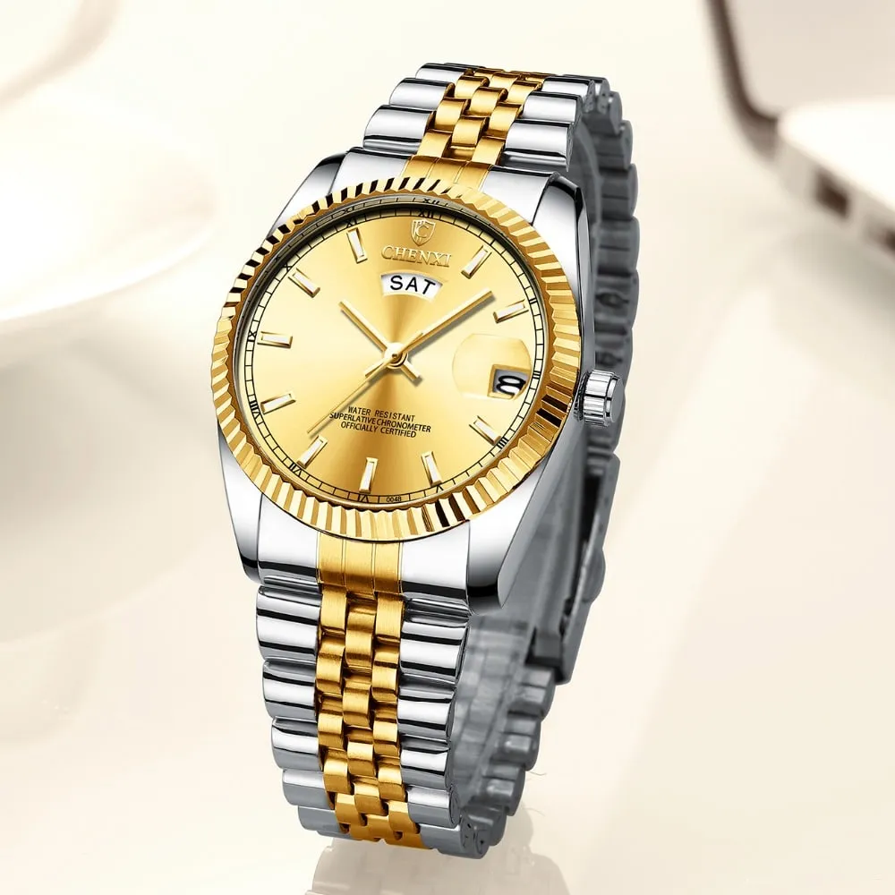 Men's Striped Stainless Steel Watch
