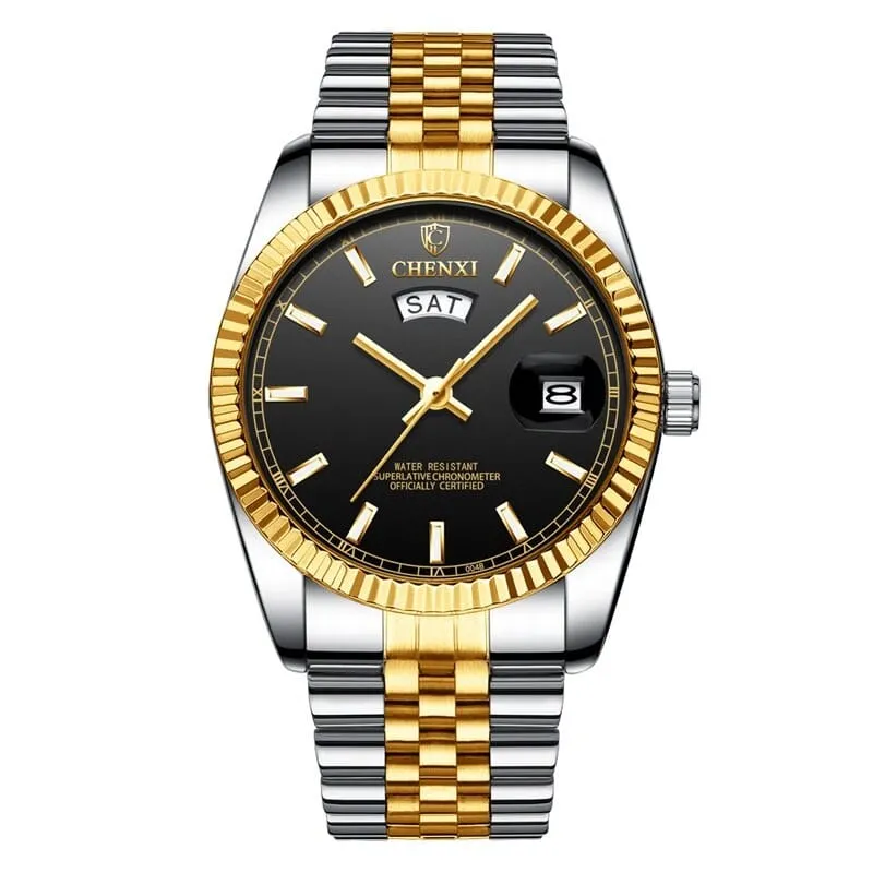 Men's Striped Stainless Steel Watch