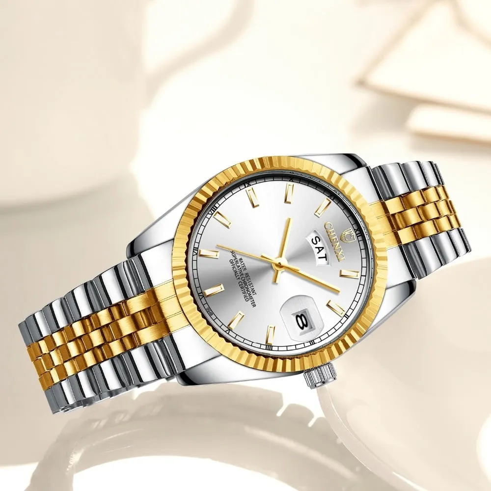 Men's Striped Stainless Steel Watch
