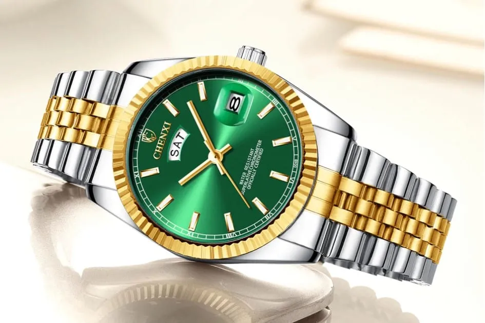 Men's Striped Stainless Steel Watch