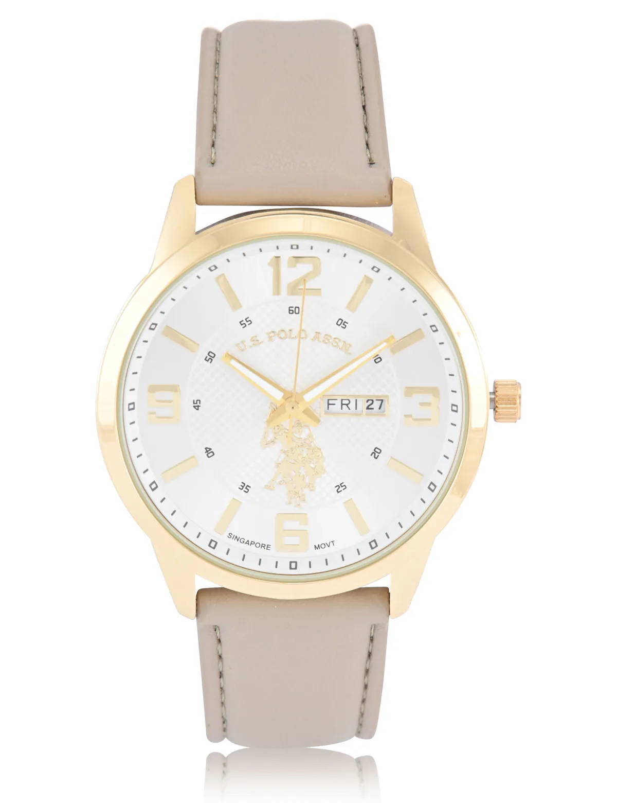 MENS TAN STRAP ANALOG WATCH WITH GOLD ACCENT