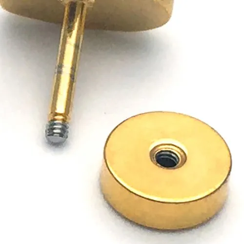 Mens Womens Gold Circle Stud Earrings with Black Enamel and Spiked CZ, Steel Cheater Fake Ear Plugs