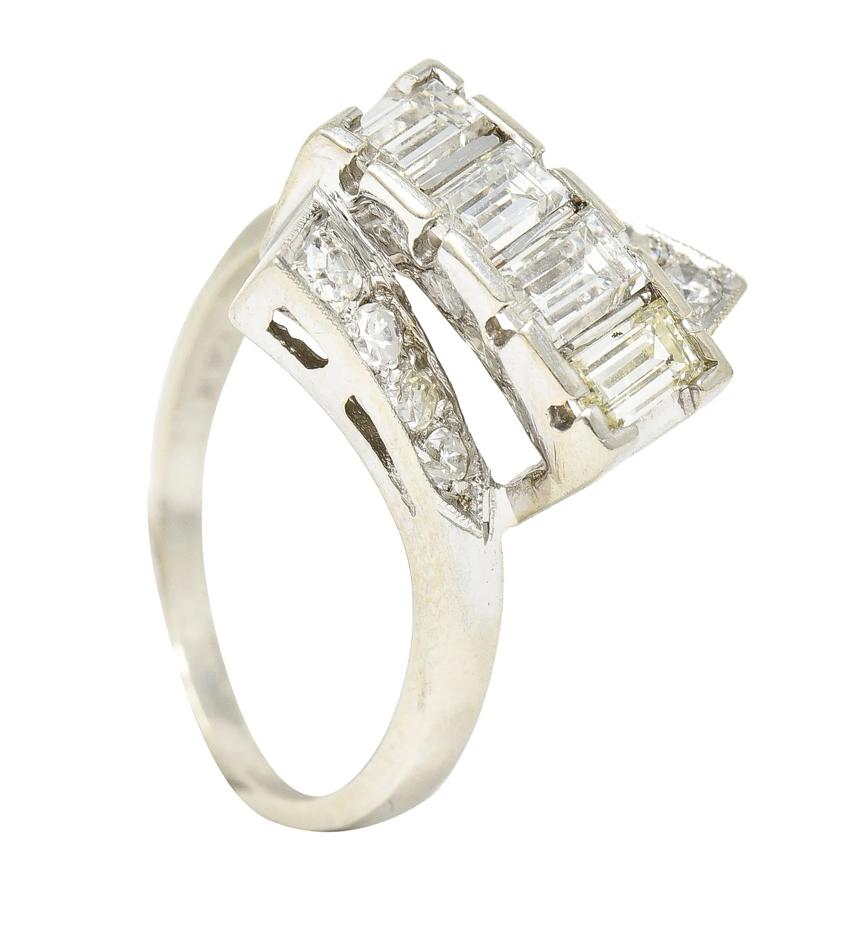 Mid-Century 1.00 CTW Diamond 14 Karat White Gold Vintage Bypass Ring