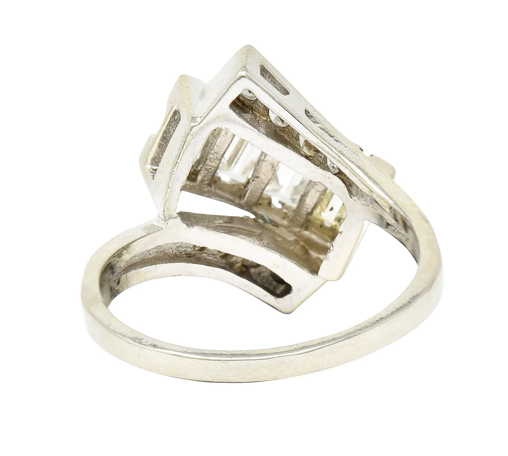 Mid-Century 1.00 CTW Diamond 14 Karat White Gold Vintage Bypass Ring