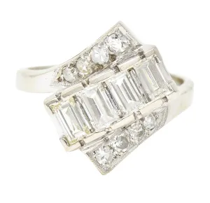 Mid-Century 1.00 CTW Diamond 14 Karat White Gold Vintage Bypass Ring